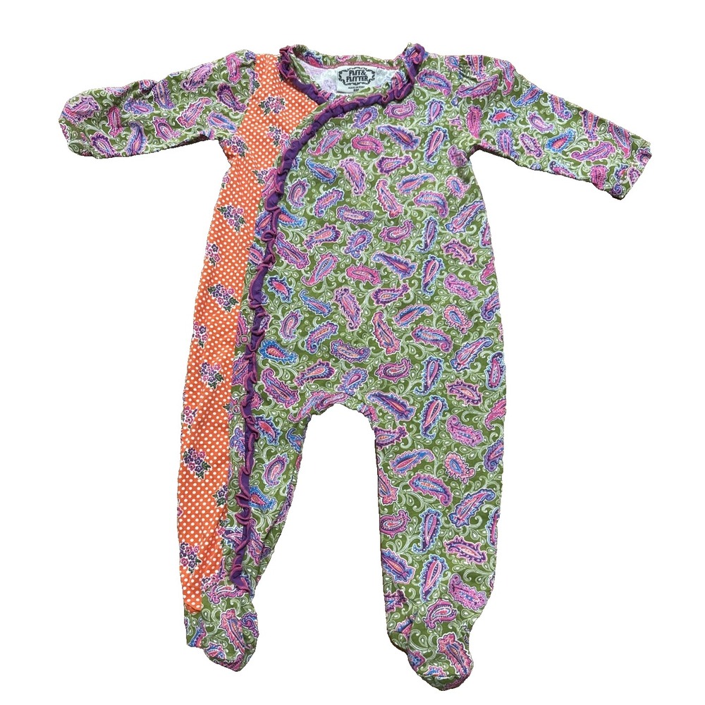 Flit & Flitter Baby Girls 1-Piece Outfit Size 9 Mos Pink Purple Paisley Ruffled